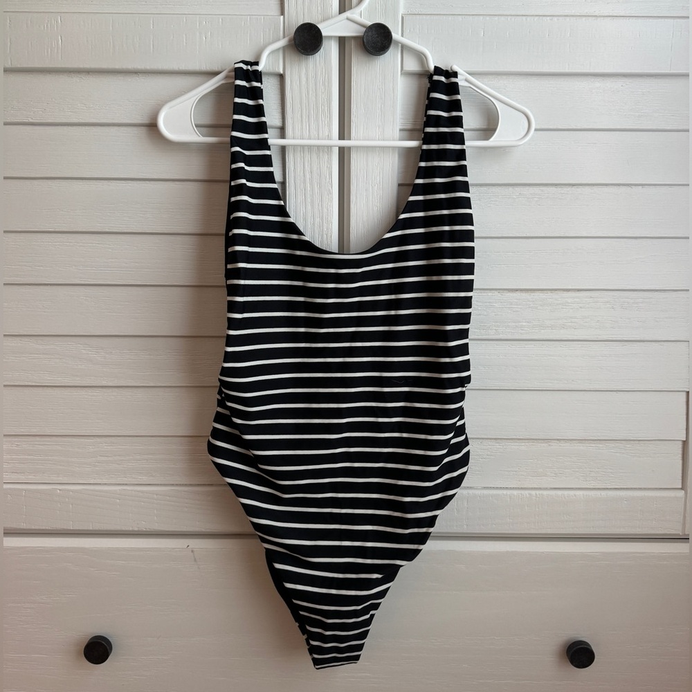 Aerie Black and White Striped One Piece Bathing Suit